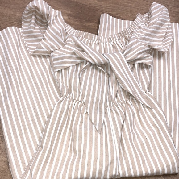 English Factory xsmall tan striped cotton romper - Picture 2 of 11